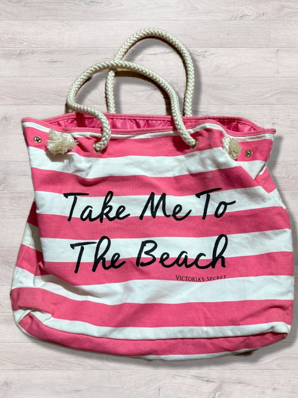 Victoria’s Secret “Take Me To the Beach” Beach Bag Pink & White Stripes Tote